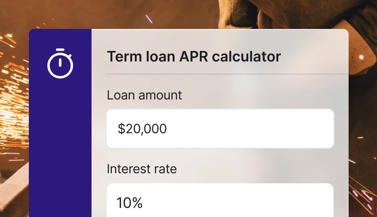 Term loan calculator displaying loan amount and interest rate input fields.